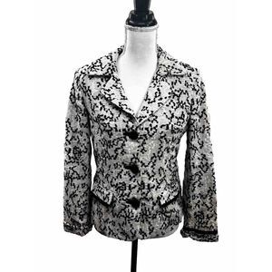 Chico's Linen Embroidered Ivory Black White Bead Buttons Blazer Sz 0-= 3/4
